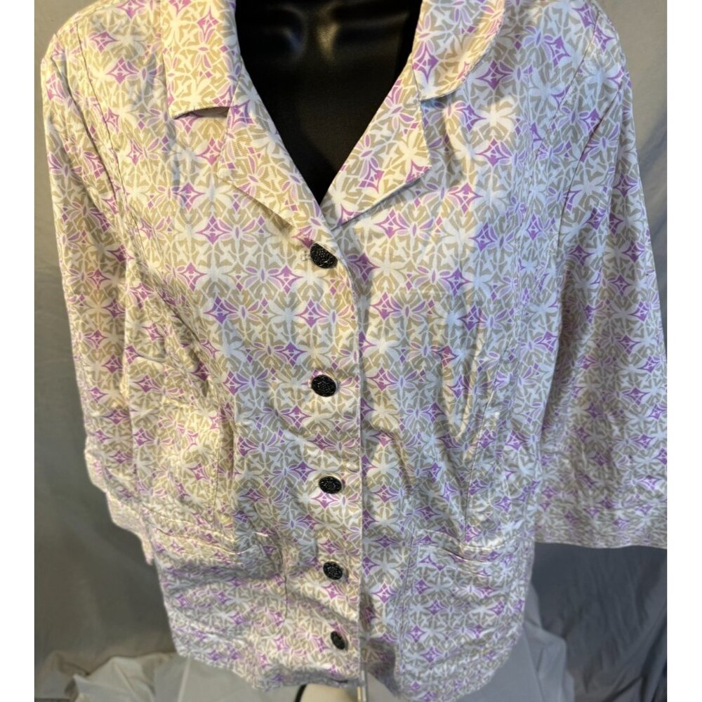 Coastal White Purple Button Cardigan Office Women’s ‎ XL Grannycore Preppy